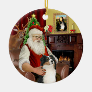 Santa-Aussie Shepherd (Tri 2) Ceramic Tree Decoration
