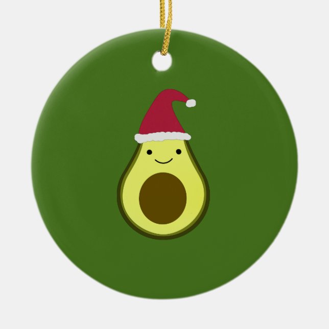 Santa Avocado  Ceramic Tree Decoration (Front)