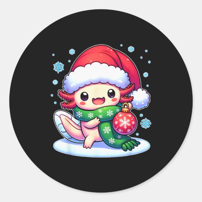 Santa Axolotl Funny Cute Xmas Funny Christmas  Classic Round Sticker (Front)