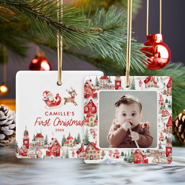 Santa Baby 1st Christmas Photo Ornament (1st Christmas Santa Baby Photo Ornament)