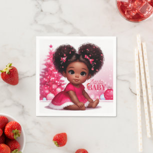 Santa Baby Afro Puff Infant Girl Christmas Napkin