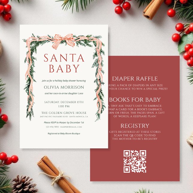 Santa Baby All in One Bow Winter Baby Shower Invitation (Creator Uploaded)
