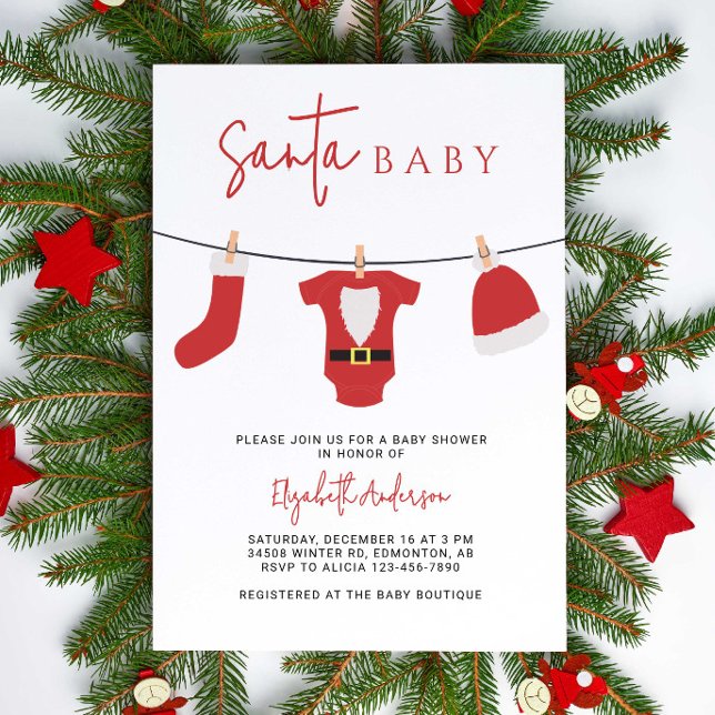 Santa Baby Baby Shower Christmas Clothesline Invitation (Creator Uploaded)