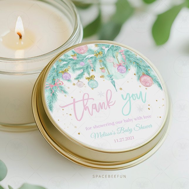 Santa Baby Baby Shower  Classic Round Sticker (Santa Baby Baby Shower, thank you tag,baby shower invitation, sticker gift tag, holiday baby shower,)