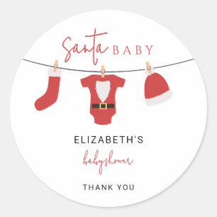 Santa Baby Baby Shower Clothesline Christmas Classic Round Sticker