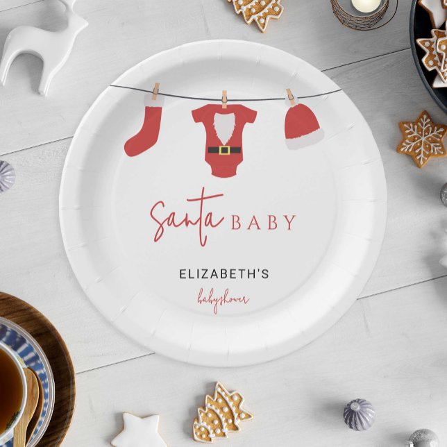 Santa Baby Baby Shower Clothesline Christmas Paper Plate (Creator Uploaded)