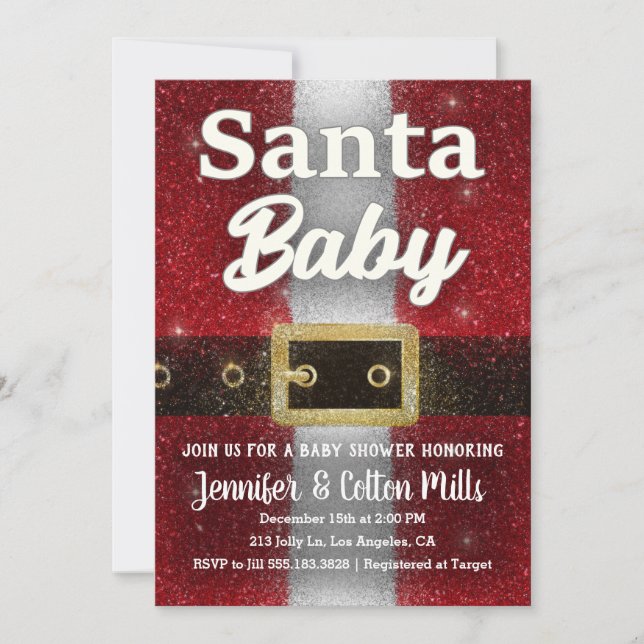 Santa Baby - Baby Shower Glitter Glam Invitation (Front)
