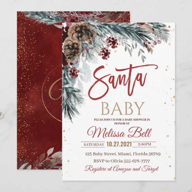 Santa Baby Baby Shower Invitation, Winter Santa  Invitation (Front/Back)