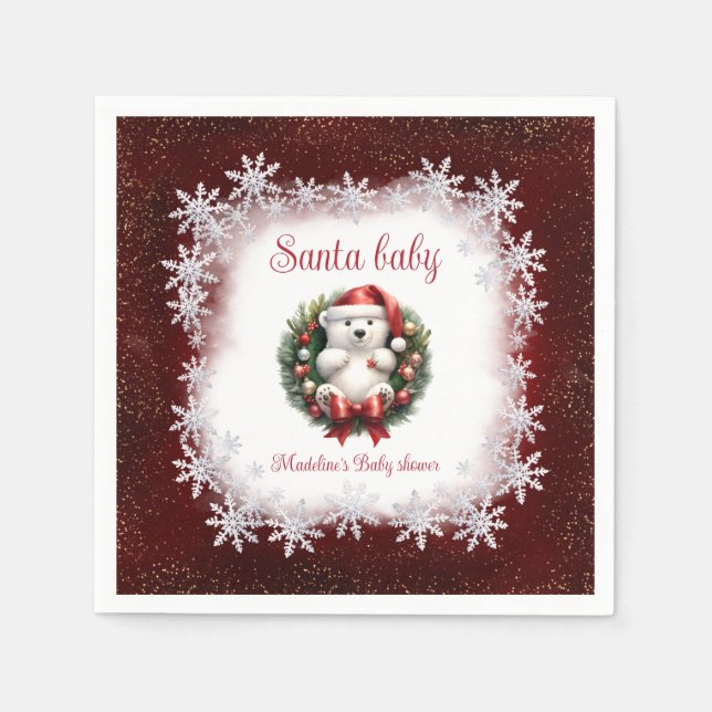 Santa Baby Bear Christmas Baby Shower Napkins (Front)