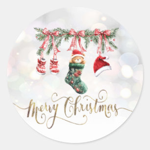 Santa Baby Bear Christmas Clothesline Classic Round Sticker