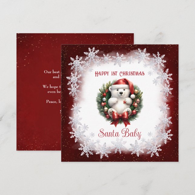 Santa Baby Bear New baby 1st Christmas Card (Front/Back)