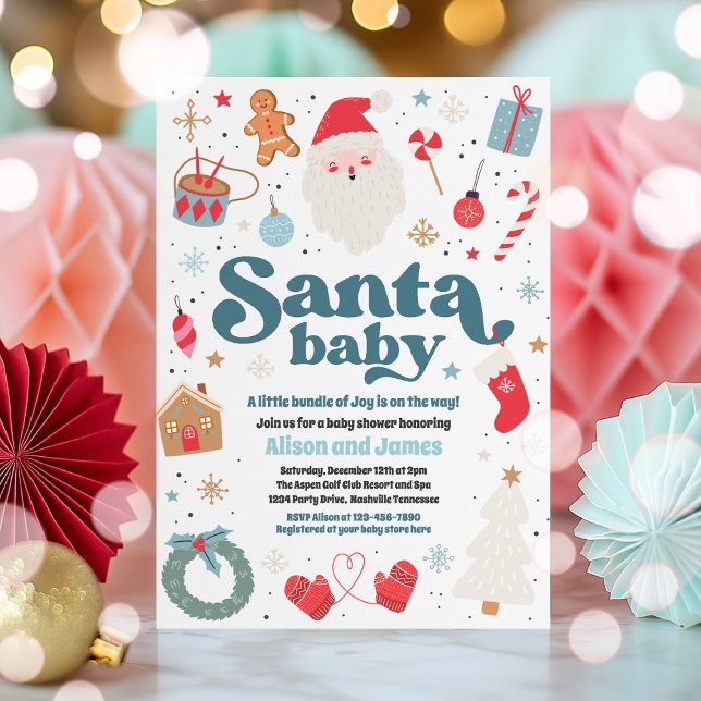 Santa Baby Blue And Red Christmas Baby Shower Invitation (Creator Uploaded)