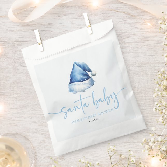 Santa Baby Blue Hat Christmas Holiday Baby Shower Favour Bags (Clipped)