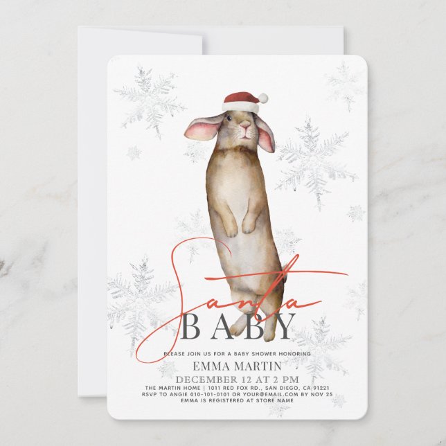 Santa Baby Bunny Snowflakes Baby Shower Invitation (Front)
