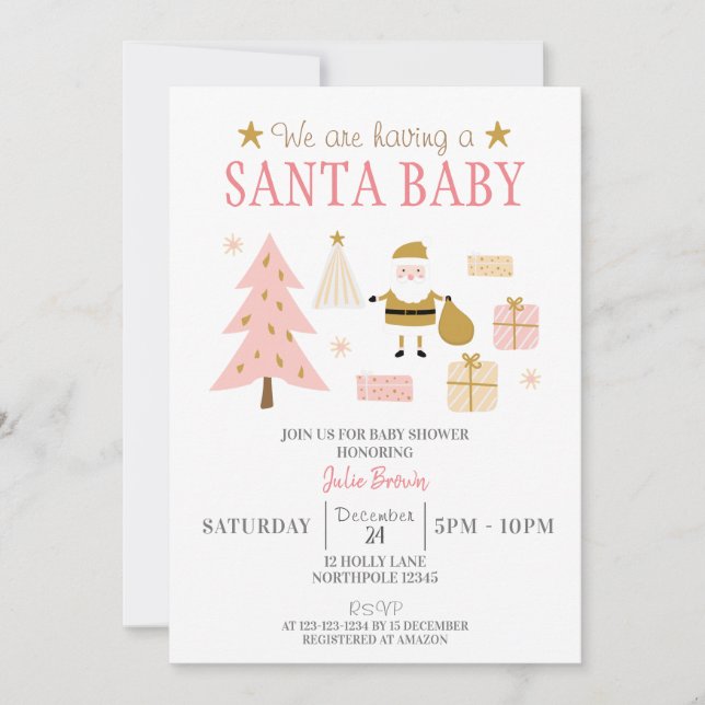 Santa Baby, Christmas Baby Girl Shower Invitation (Front)