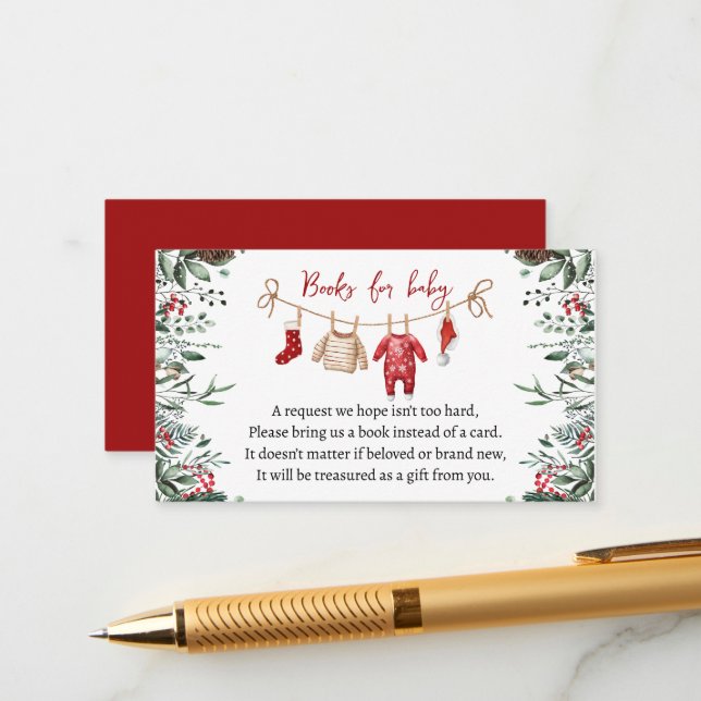 Santa Baby Christmas Baby Shower Book request Enclosure Card (Front/Back In Situ)