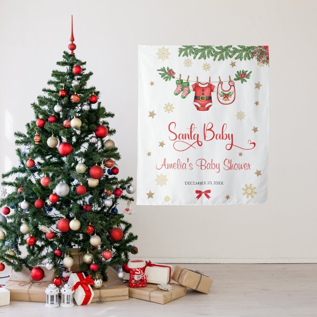 Santa Baby Christmas Baby Shower Celebration Tapestry (Creator Uploaded)