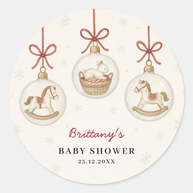 Santa Baby Christmas Baby Shower  Classic Round Sticker (Front)
