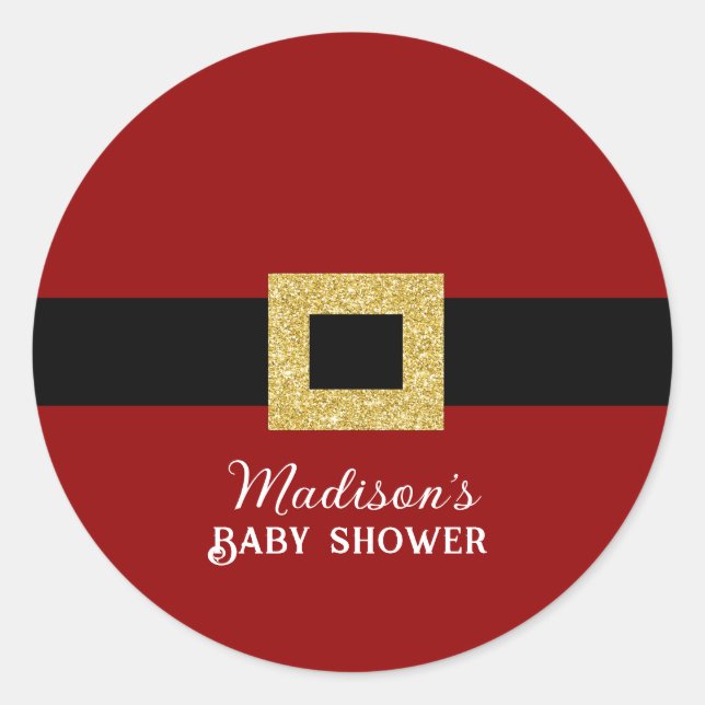 Santa Baby Christmas Baby Shower  Classic Round Sticker (Front)
