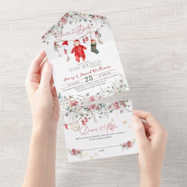 Santa Baby Christmas Baby Shower Gender Neutral All In One Invitation (Tearaway)