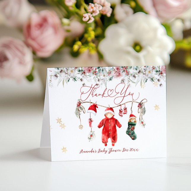 Santa Baby Christmas Baby Shower Gender Neutral Thank You Card (Creator Uploaded)