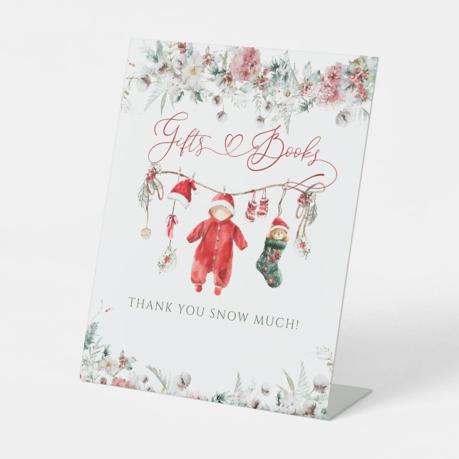 Santa Baby Christmas Baby Shower Gift Book Pedestal Sign (Front)