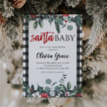 Santa Baby Christmas Baby Shower Invitation<br><div class="desc">Santa Baby Christmas themed baby shower with christmas greenery and black buffalo plaid.</div>