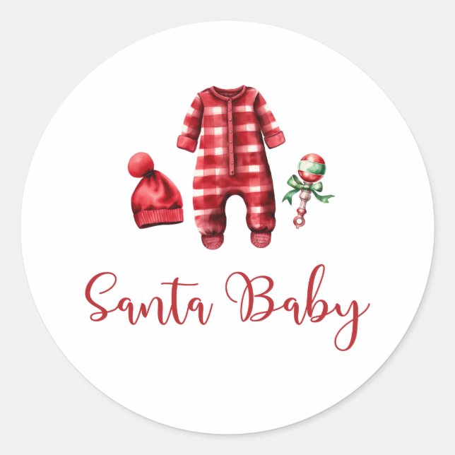 Santa Baby Christmas Baby Shower Invitation Classic Round Sticker (Front)