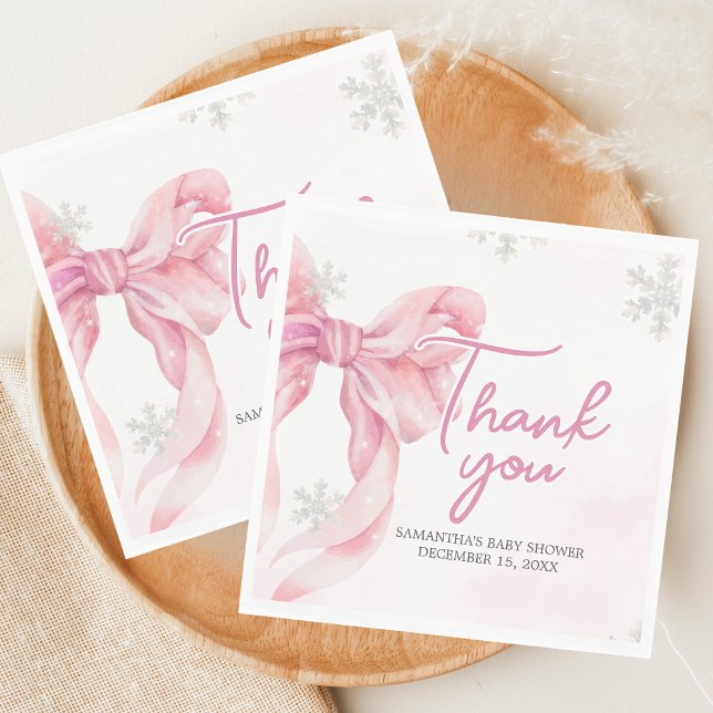 Santa Baby Christmas Baby Shower  Napkin (Pink Coquette Winter Baby Shower Napkin)