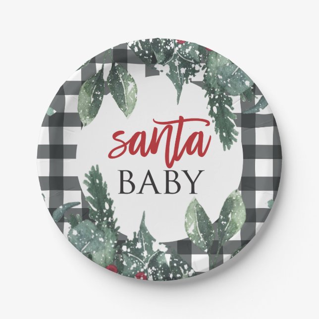 Santa Baby Christmas Baby Shower Paper Plate (Front)