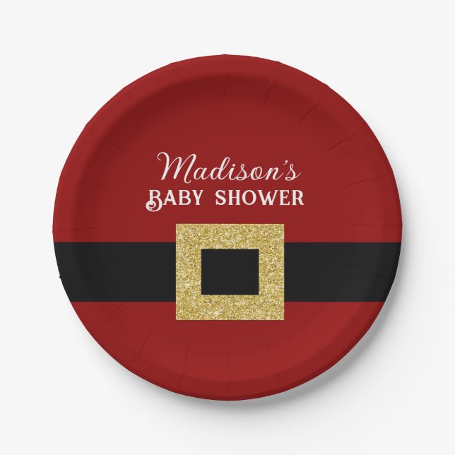 Santa Baby Christmas Baby Shower  Paper Plate (Front)