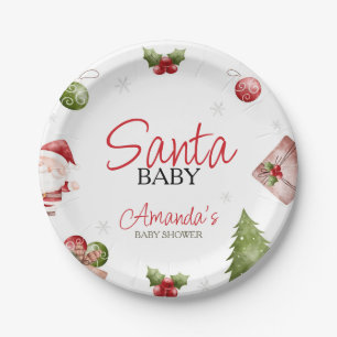 Santa Baby Christmas Baby Shower Paper Plate