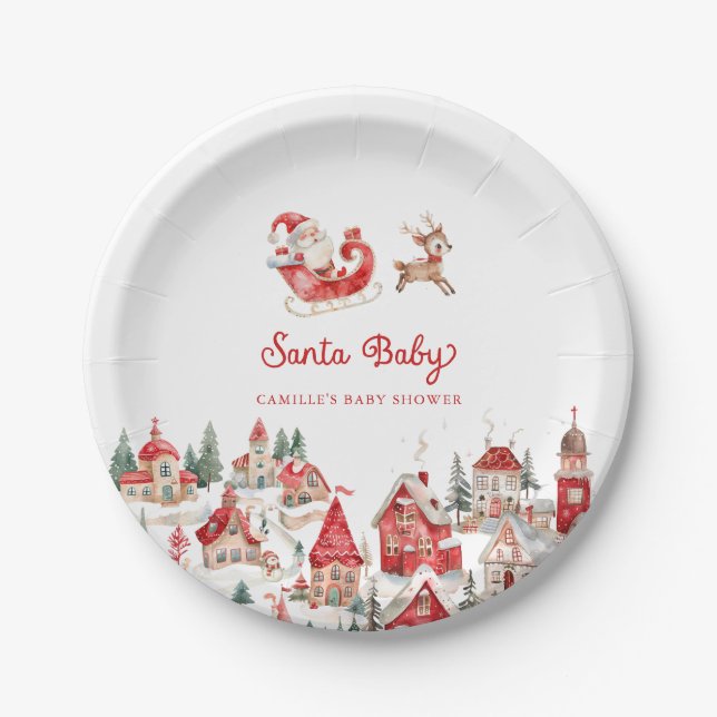 Santa Baby Christmas Baby Shower Paper Plate (Front)