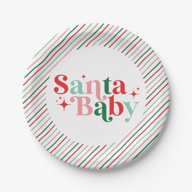 Santa Baby christmas baby shower Paper Plate (Front)