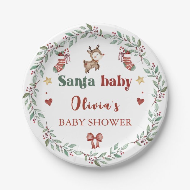 Santa Baby Christmas Baby Shower Paper Plates (Front)