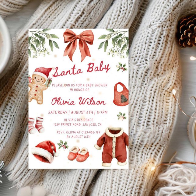 Santa Baby Christmas Baby Shower Party Invitation (Creator Uploaded)