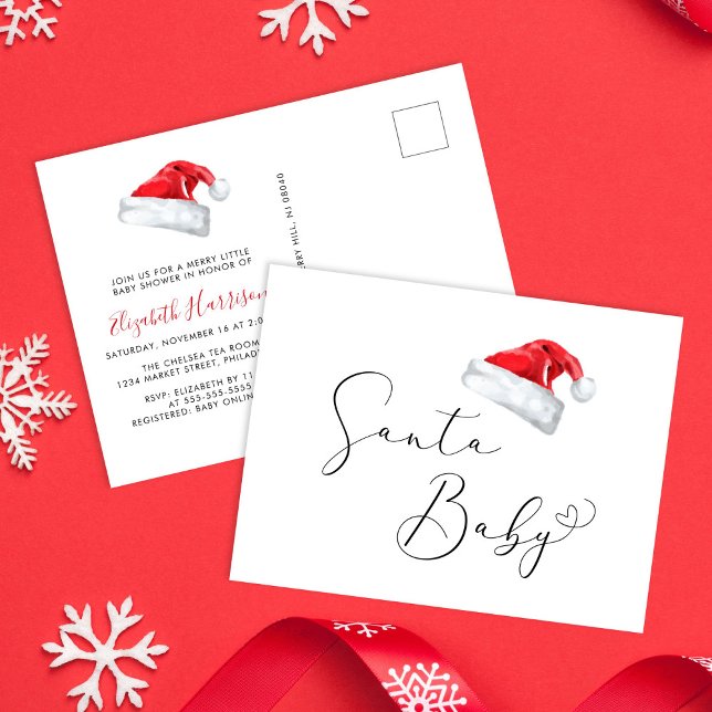Santa Baby Christmas Baby Shower Postcard (Celebrate your little Santa Baby's upcoming arrival with a cute holiday season baby shower)