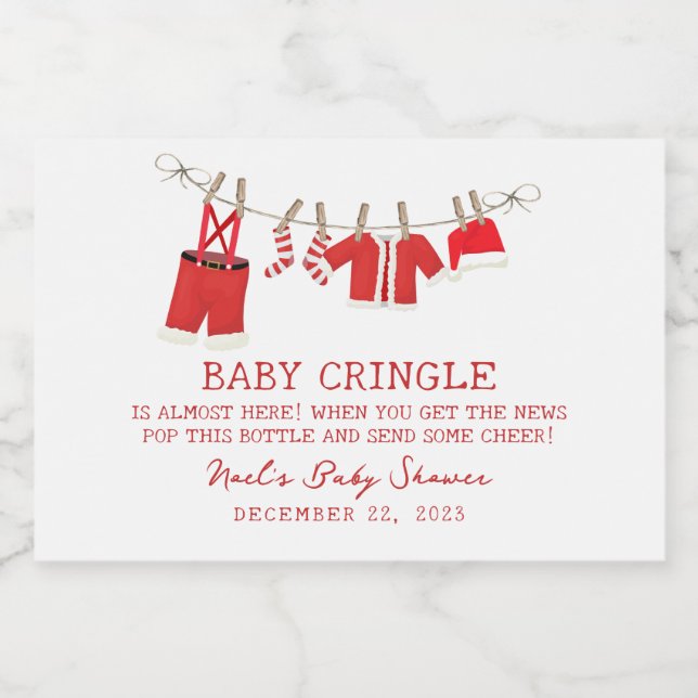 Santa Baby Christmas Baby Shower Sparkling Wine Label (Single Label)