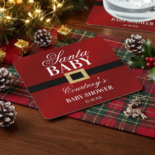 Santa Baby Christmas Baby Shower Square Paper Coaster