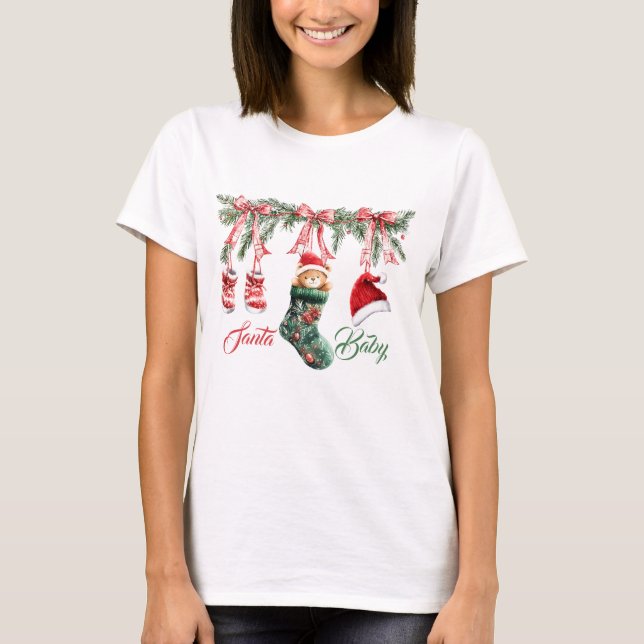 Santa Baby Christmas Baby Shower T-Shirt (Front)