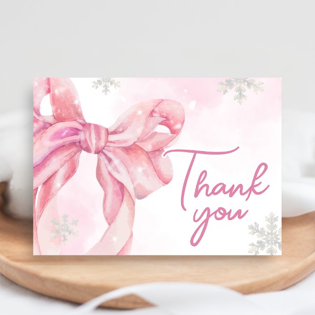Santa Baby Christmas Baby Shower Thank You Card (Pink Coquette Winter Baby Shower Thank you Card)