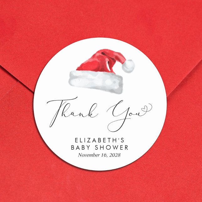Santa Baby Christmas Baby Shower Thank You Classic Round Sticker (Creator Uploaded)