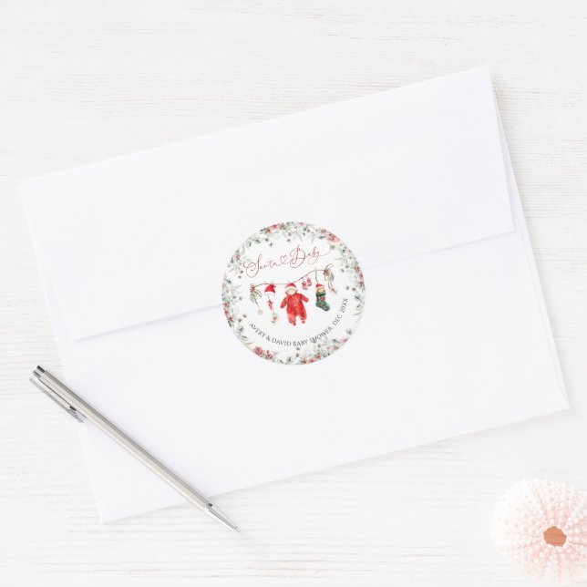 Santa Baby Christmas Baby Shower Welcome Classic Round Sticker (Envelope)