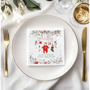 Santa Baby Christmas Baby Shower Welcome Napkin