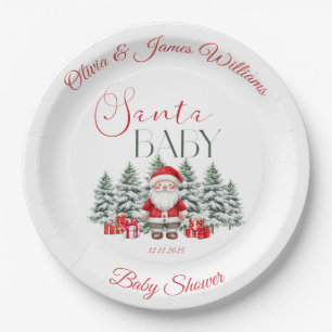 Santa Baby Christmas Baby Shower Welcome Paper Plate