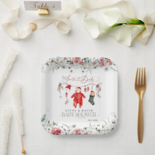 Santa Baby Christmas Baby Shower Welcome Paper Plate