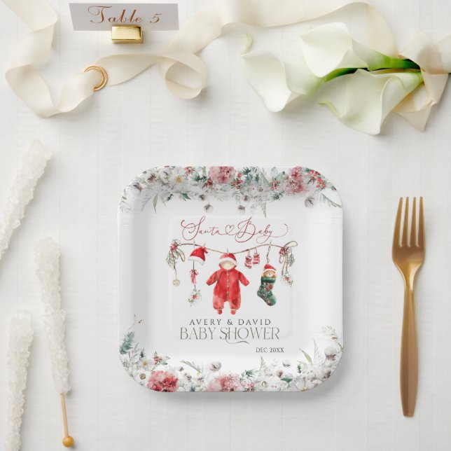 Santa Baby Christmas Baby Shower Welcome Paper Plate (Wedding)