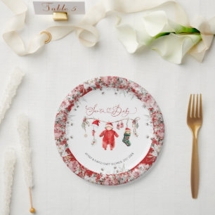 Santa Baby Christmas Baby Shower Welcome Paper Plate