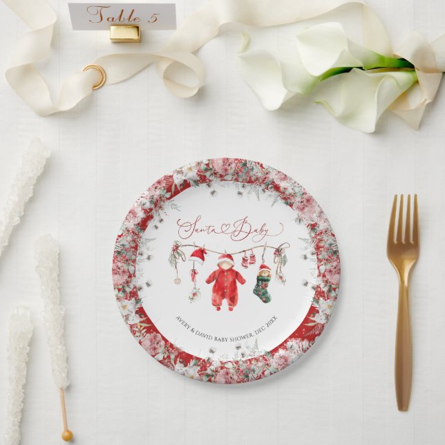 Santa Baby Christmas Baby Shower Welcome Paper Plate (Wedding)