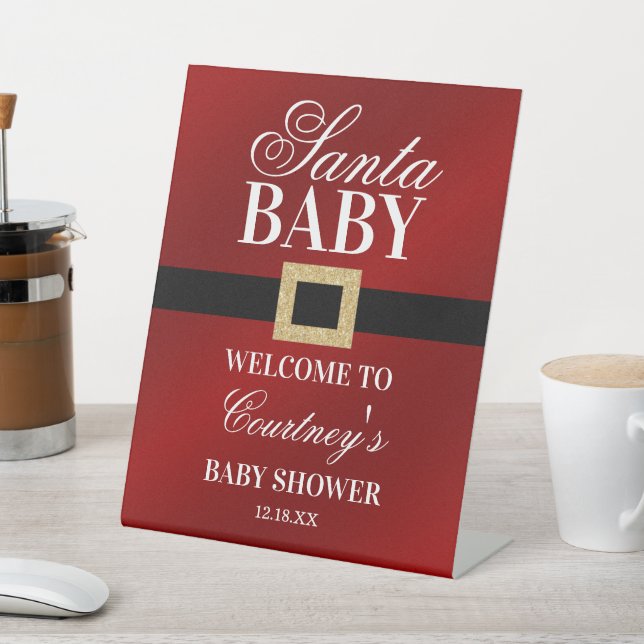 Santa Baby | Christmas Baby Shower Welcome Pedestal Sign (In SItu)